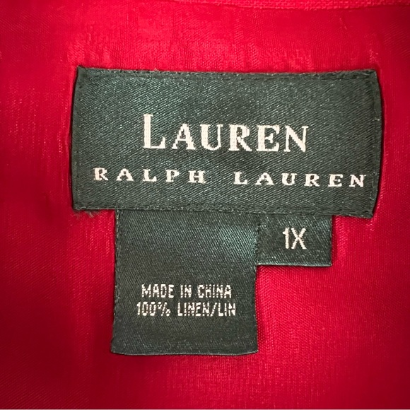 Lauren Ralph Lauren Red Linen Tunic Jacket Oversized Shirt Button Front Women 1X - Picture 5 of 8